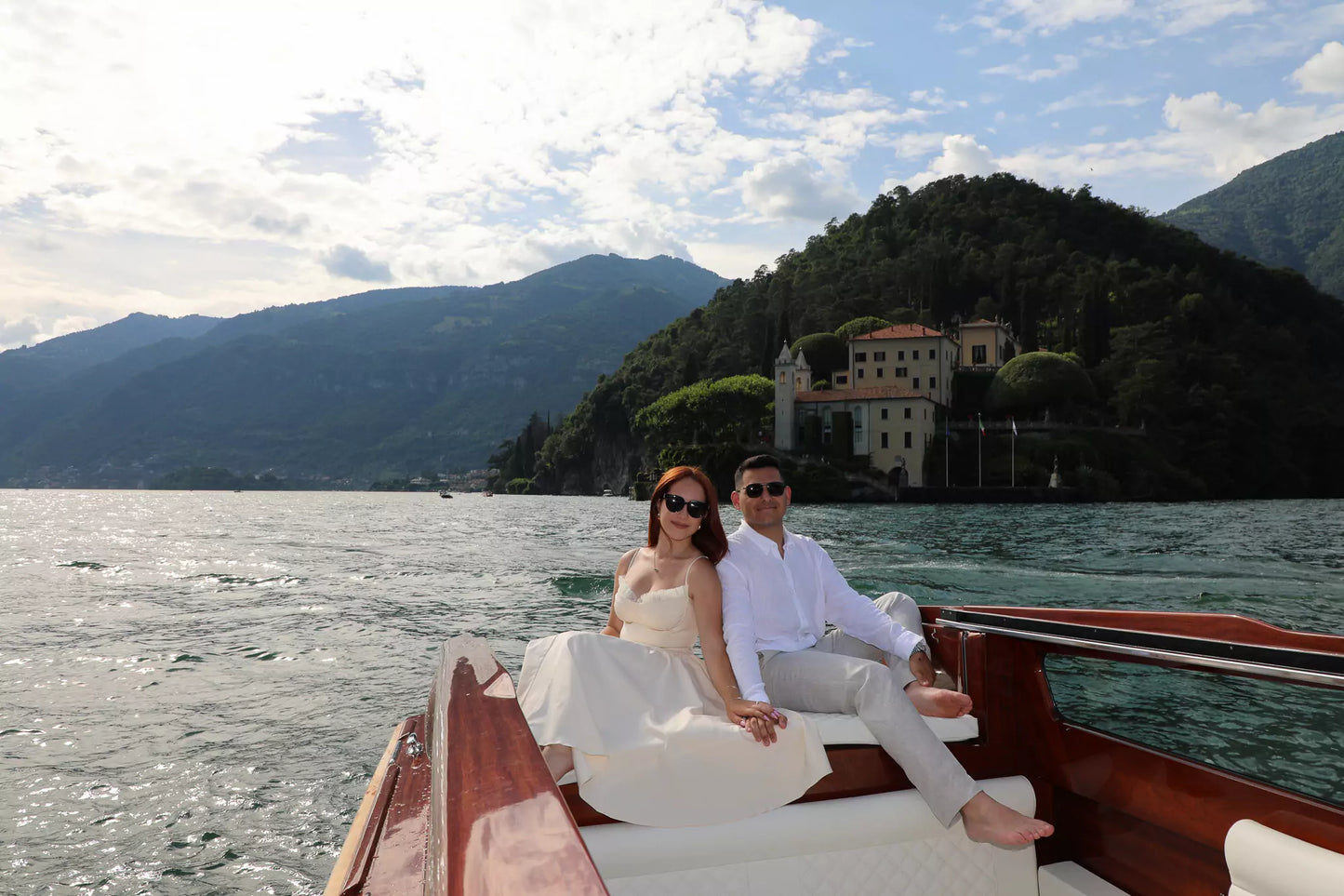 Complete Lake Como proposal styling package with photography, dress, bouquet, and shoes