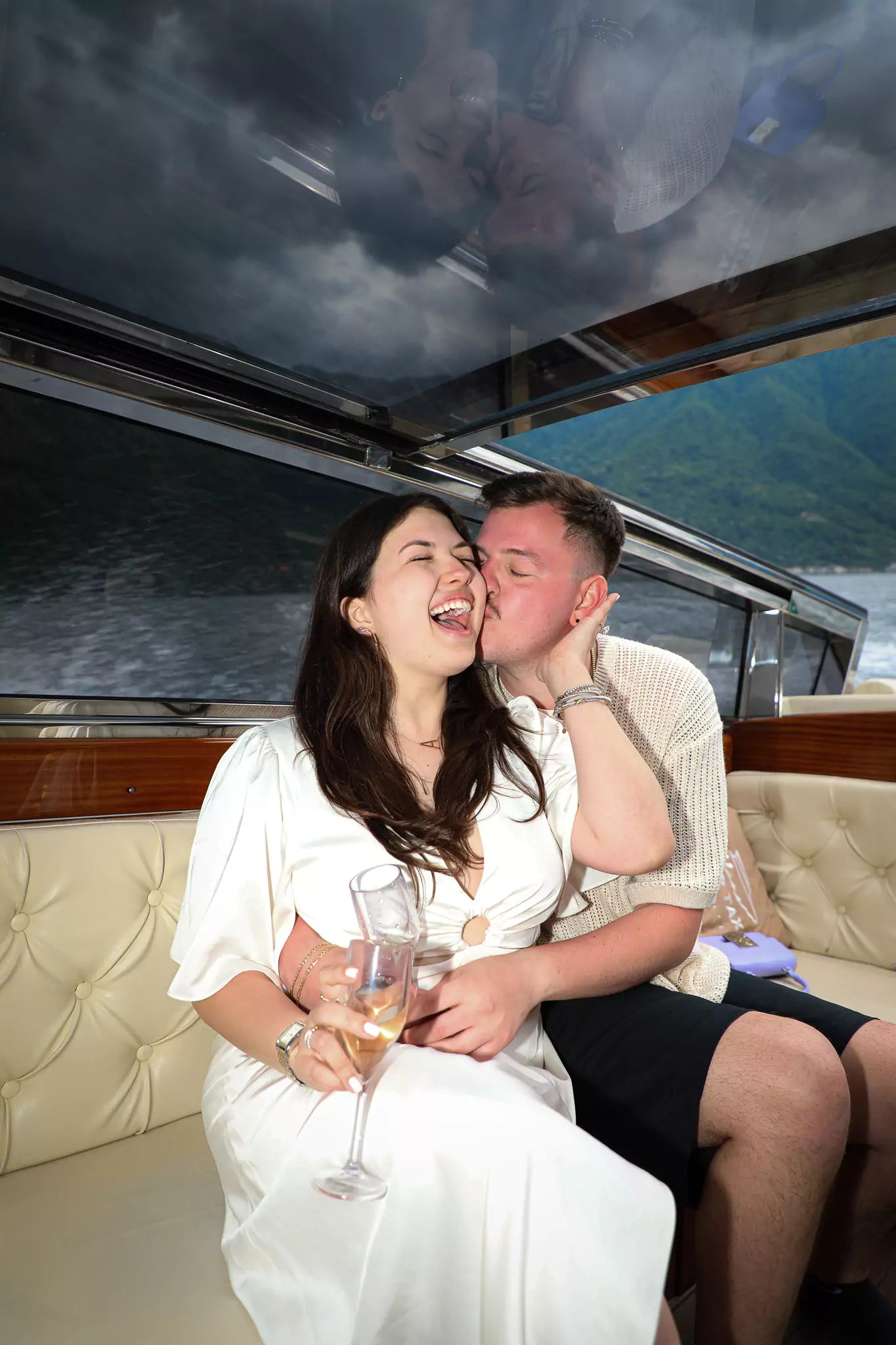 Celebration moment with champagne in Lake Como proposal video