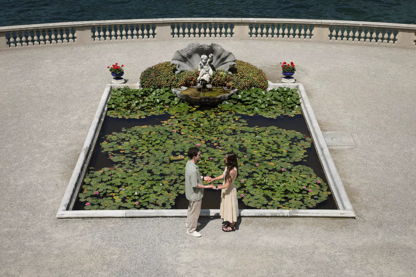 Cinematic drone reveal of couple during Lake Como engagement proposal video