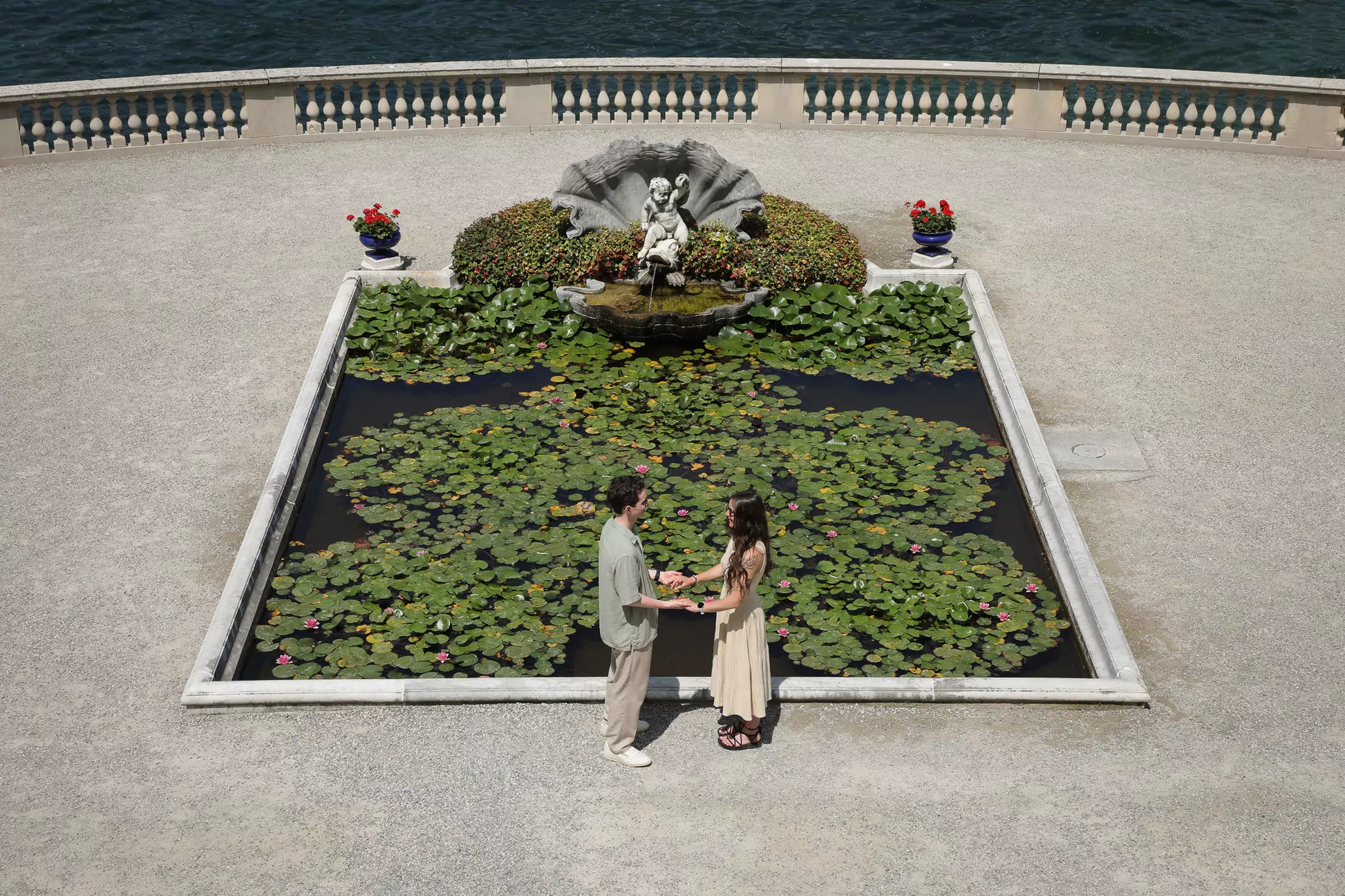Cinematic drone reveal of couple during Lake Como engagement proposal video