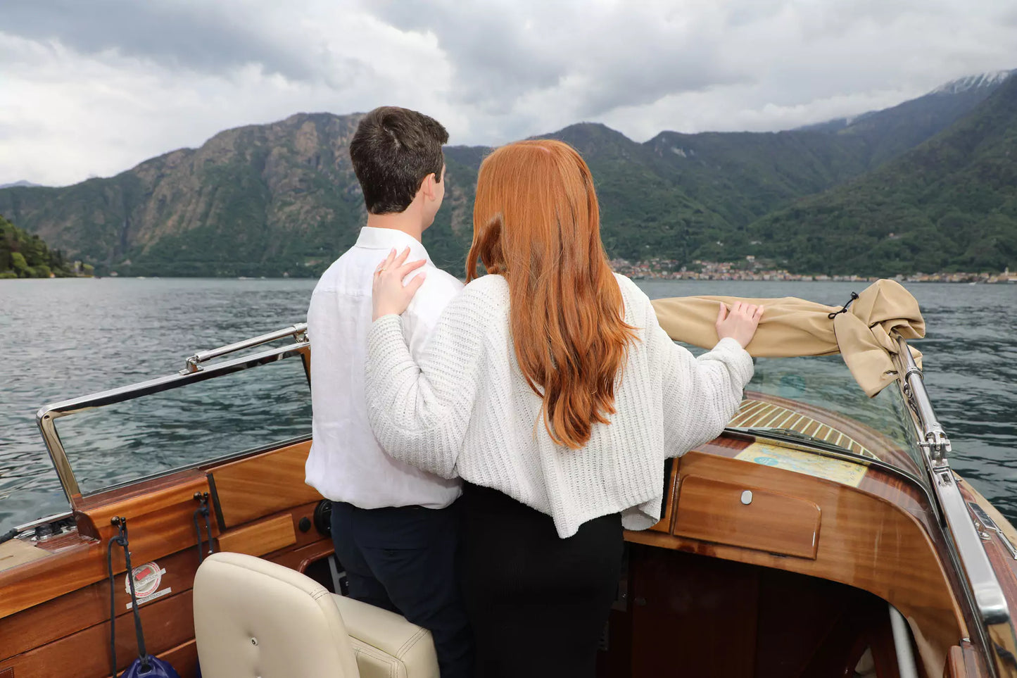 View from Lake Como boat with captain navigating toward proposal location