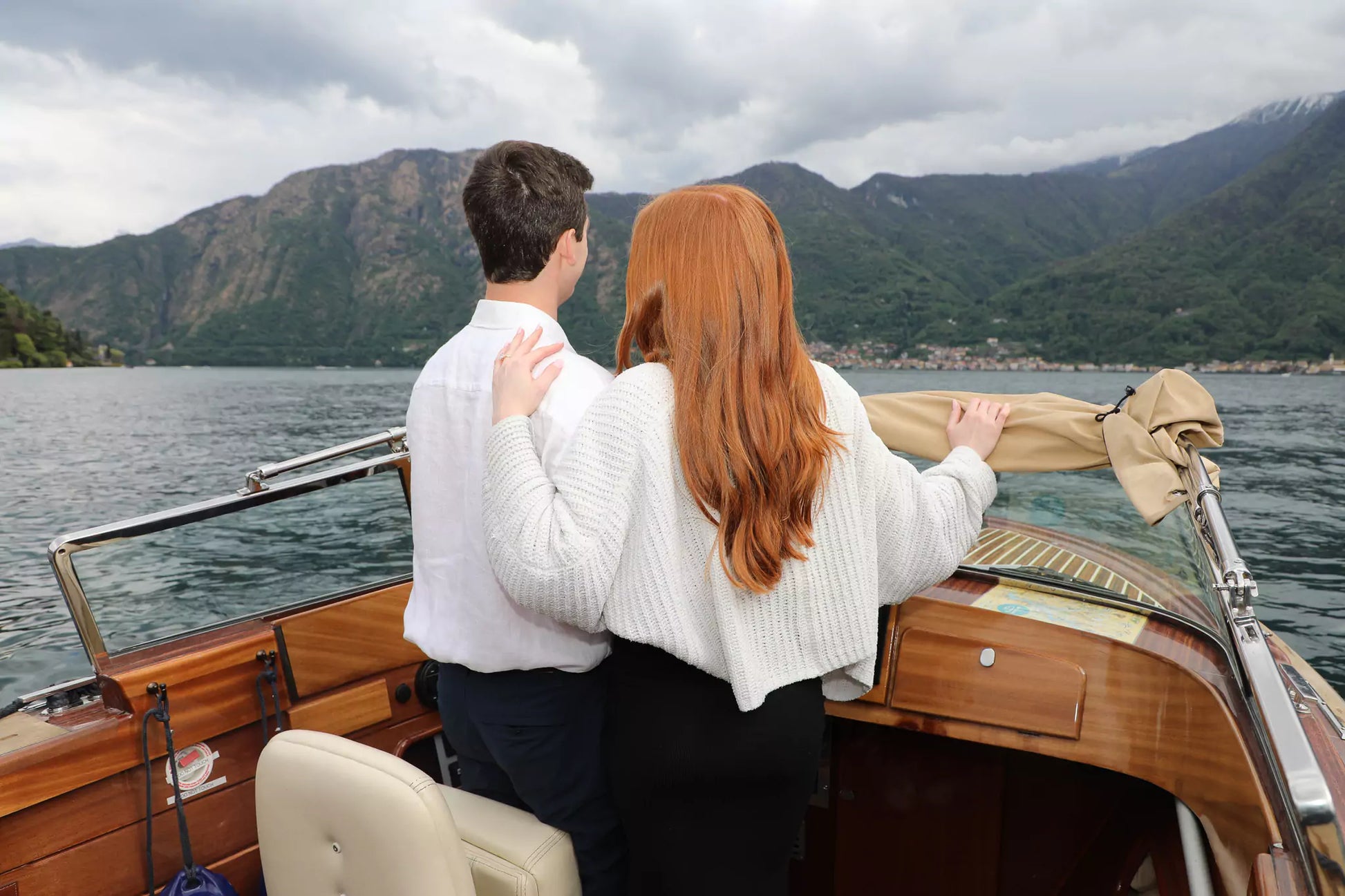 View from Lake Como boat with captain navigating toward proposal location