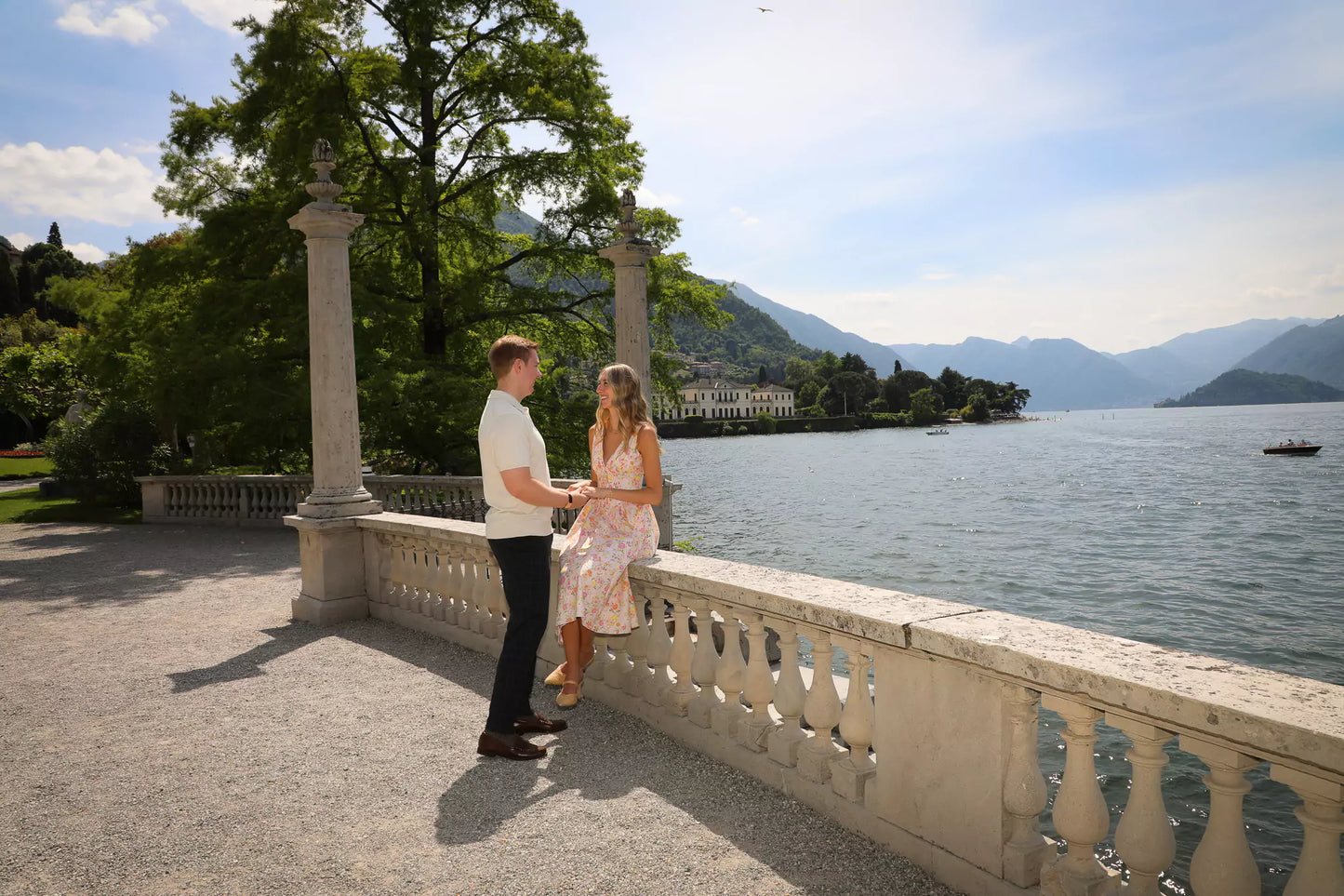 Professional proposal photographer capturing candid moments at Villa Melzi Gardens in Bellagio
