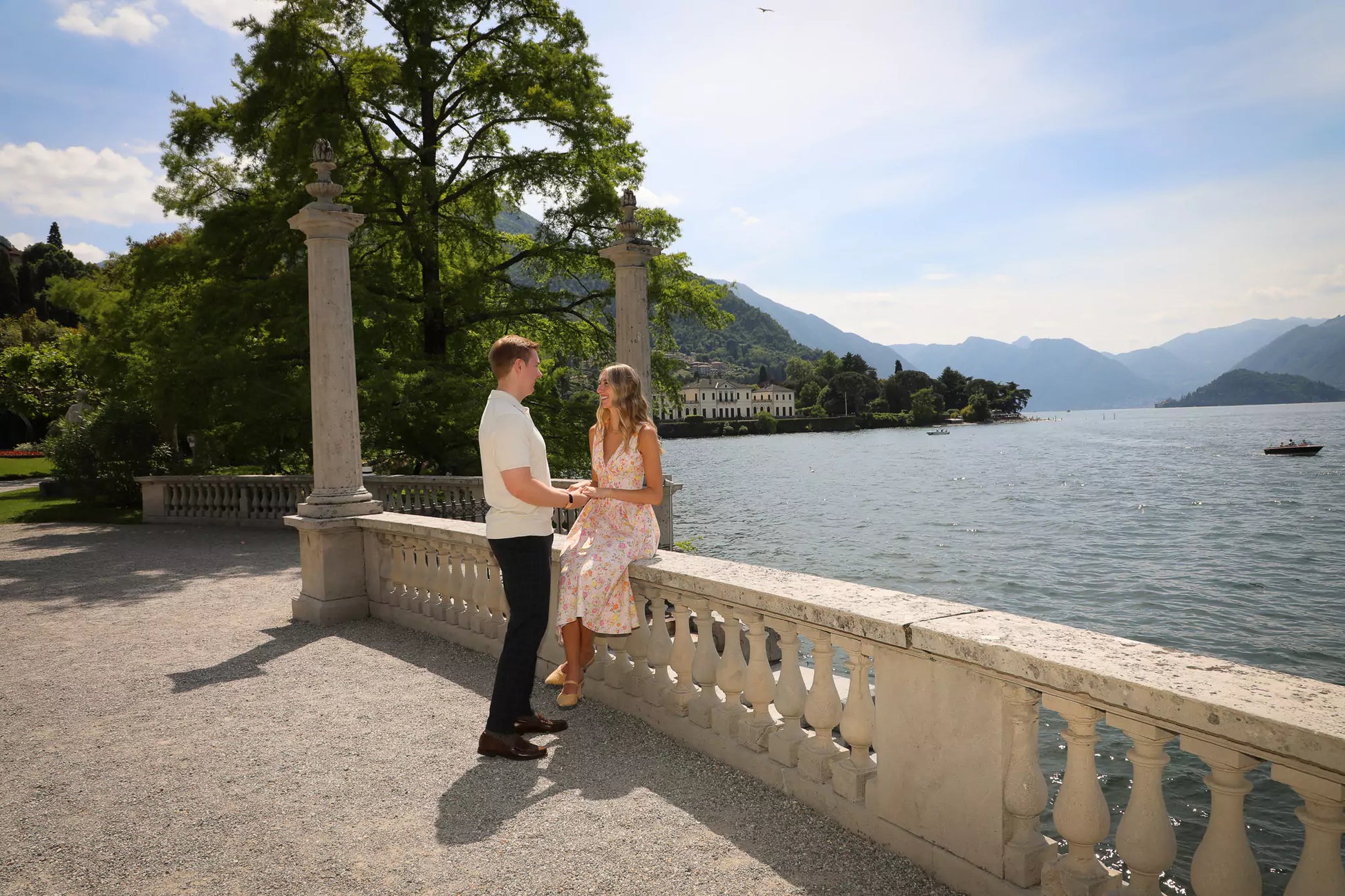 Professional proposal photographer capturing candid moments at Villa Melzi Gardens in Bellagio