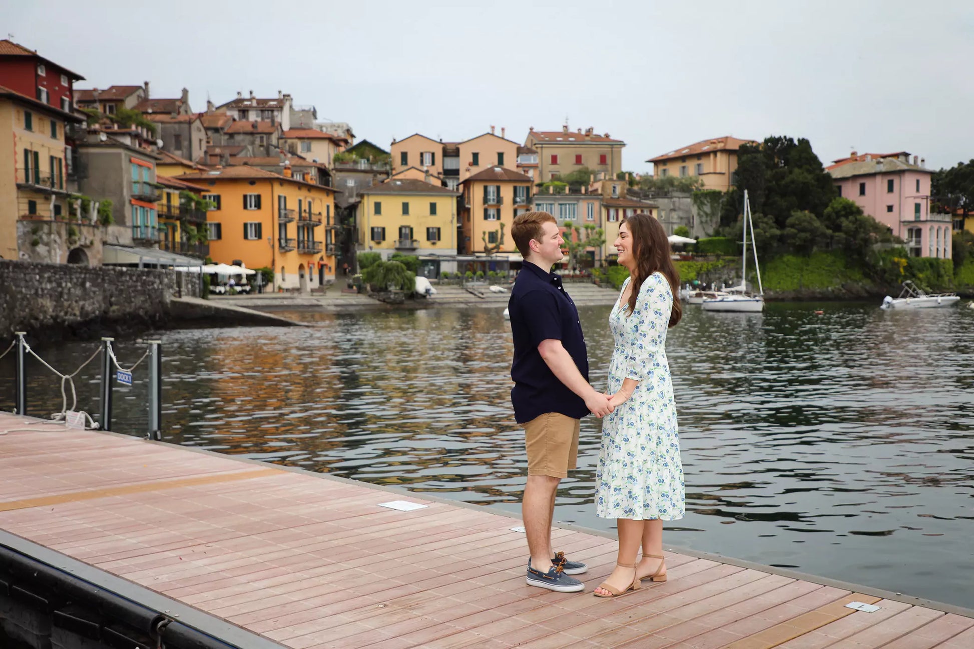 Wide-angle view of proposal at Varenna lakeside pier